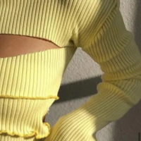 Solid Color Women's Long Sleeve Yellow Top - Thumbnail 2