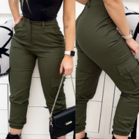 Casual Women's Army Green Slim Pants - Thumbnail 1