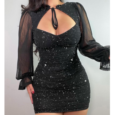 Deep v neck long sleeve slim dress - Thumbnail 4