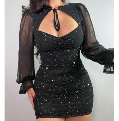 Deep V Neck Long Sleeve Slim Dress