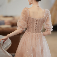 Pink tulle sequins long prom dress homecoming dress - Thumbnail 4