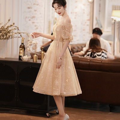 Cute tulle sequins short prom dress party dress - Thumbnail 1