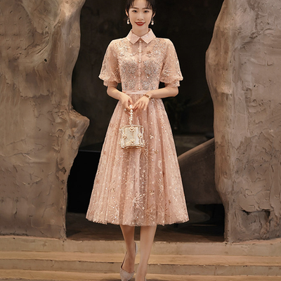 Pink tulle sequins short prom dress homecoming dress - Thumbnail 3