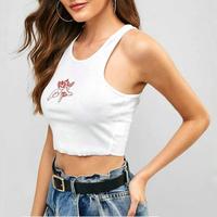 Angel Wings Embroidery White Camisole Top Vest - Thumbnail 1