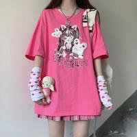 Cartoon Anime Bad Girl Printed Short Sleeve T-shirt - Thumbnail 6