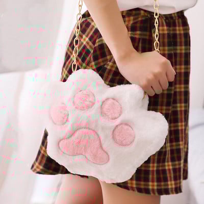 Cartoon plush bear paw backpack cat paw chain one shoulder messenger bag - Thumbnail 3