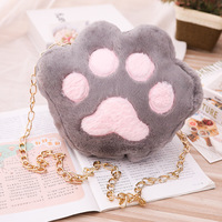 Cartoon Plush Bear Paw Backpack Cat Paw Chain One Shoulder Messenger Bag - Thumbnail 3