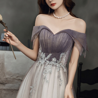 Purple tulle lace long prom dress A line evening dress - Thumbnail 3