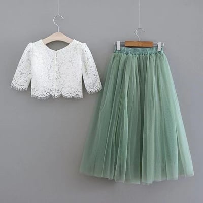 Two piece flower girl dresses sage - Thumbnail 1
