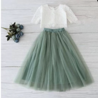 Two Piece Flower Girl Dresses Sage - Thumbnail 1