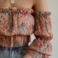 Women's Floral One Shoulder Print Chiffon Top - Thumbnail 1