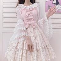 Long-sleeved lace chiffon Bell-sleeved shirt - Thumbnail 1