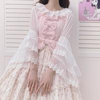 Long-sleeved lace chiffon Bell-sleeved shirt - Thumbnail 2