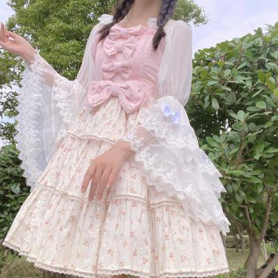 Long-sleeved lace chiffon bell-sleeved shirt