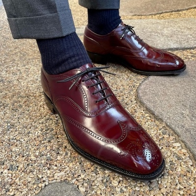Trendy men's hand stitch burgundy genuine leather shoes, brogue lace up wedding shoes - Thumbnail 2