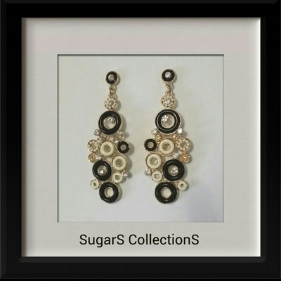 Blk & cream elegant circles earrings