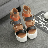 Strappy Chunky Heeled Roman Sandals - Thumbnail 3
