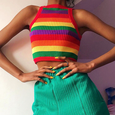 Rainbow stripe knitted vest tank top