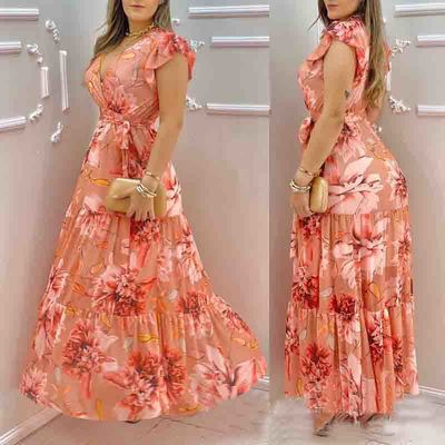 Sweet Printed V-Neck Chiffon Dress