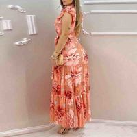 Sweet Printed V-Neck Chiffon Dress - Thumbnail 2