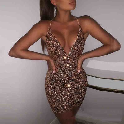 V-Neck Women's Sleeveless Sling Sequin Dress