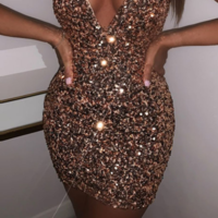 V-Neck Women's Sleeveless Sling Sequin Dress - Thumbnail 2