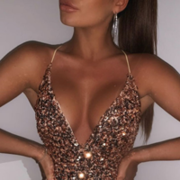 V-Neck Women's Sleeveless Sling Sequin Dress - Thumbnail 1