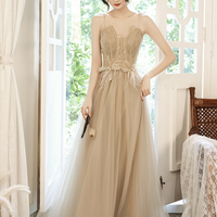 Champagne tulle lace long prom dress evening dress - Thumbnail 4