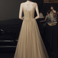 Champagne tulle lace long prom dress evening dress - Thumbnail 5