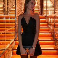 Cute A Line V Neck Sparkly Black Satin Short Party Dress - Thumbnail 1