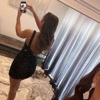 Sparkly Bodycon One Shoulder Black Sequins Homecoming Dresses - Thumbnail 1