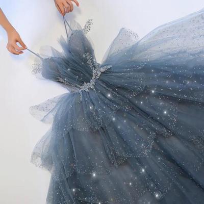 Charming blue tulle long ball gown formal dress - Thumbnail 2