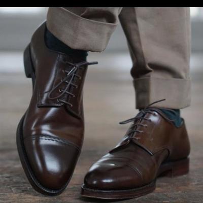 Hot sale decent men's chocolate brown cap toe genuine leather lace up shoes