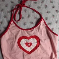 Pink Love Heart Print Halter Backless Spaghetti Strap Camisole Crop Top Summer Aesthetic Casual E-Girl Kawaii Korean Japanese Harajuku - Thumbnail 4