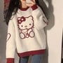 Kitty Cat Cartoon Long Sleeve Shirt Knit Sweater Sweatshirt Pullover Aesthetic Casual E-Girl Kawaii Korean Japanese Harajuku-1