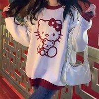 Kitty Cat Cartoon Long Sleeve Shirt Knit Sweater Sweatshirt Pullover Aesthetic Casual E-Girl Kawaii Korean Japanese Harajuku - Thumbnail 2