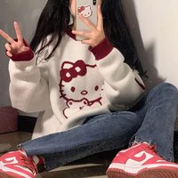 Kitty Cat Cartoon Long Sleeve Shirt Knit Sweater Sweatshirt Pullover Aesthetic Casual E-Girl Kawaii Korean Japanese Harajuku - Thumbnail 3