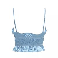 Blue Silk Satin Ruched Ruffle Frilly Tank Top Backless Crop Top Sleeveless Shirt Summer Aesthetic Casual E-Girl Kawaii Korean Japanese Harajuku - Thumbnail 4
