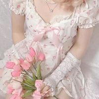 White Floral Puff Short Sleeve Lace Patchwork Mini Dress Summer Aesthetic Casual E-Girl Kawaii Korean Japanese Harajuku - Thumbnail 2