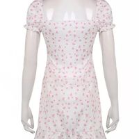 White Floral Puff Short Sleeve Lace Patchwork Mini Dress Summer Aesthetic Casual E-Girl Kawaii Korean Japanese Harajuku - Thumbnail 5