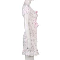 White Floral Puff Short Sleeve Lace Patchwork Mini Dress Summer Aesthetic Casual E-Girl Kawaii Korean Japanese Harajuku - Thumbnail 6