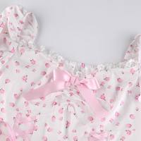 White Floral Puff Short Sleeve Lace Patchwork Mini Dress Summer Aesthetic Casual E-Girl Kawaii Korean Japanese Harajuku - Thumbnail 7