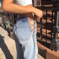 Chain High Waist Straight Denim Jeans Legs Light Blue Pants Summer Aesthetic Casual E-Girl Kawaii Korean Japanese Harajuku - Thumbnail 3