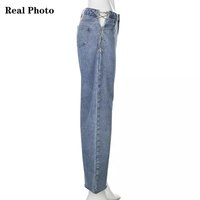 Chain High Waist Straight Denim Jeans Legs Light Blue Pants Summer Aesthetic Casual E-Girl Kawaii Korean Japanese Harajuku - Thumbnail 5