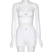 Rose Embroidery 2pcs Set Tracksuit Crop Top + Shorts Pajama Set Loungewear Summer Aesthetic Casual E-Girl Kawaii Korean Japanese Harajuku - Thumbnail 3