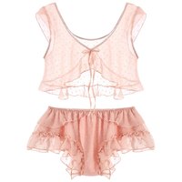 Pink Polka Dot Lace Sleep Dress Lingerie Sleepwear Pajama Set Loungewear Summer Aesthetic Casual E-Girl Kawaii Korean Japanese Harajuku - Thumbnail 4