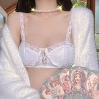 Sweet White French Bra + Panty Set Lace Underwear Lingerie Summer Aesthetic Casual E-Girl Kawaii Korean Japanese Harajuku - Thumbnail 1