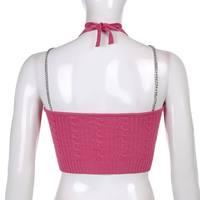 90s Pink Chain Knit Halter Crop Top Backless Tank Sleeveless Shirt Summer Aesthetic Casual E-Girl Kawaii Korean Japanese Harajuku - Thumbnail 7