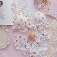 Teddy Bear Push Up Bra + Panty Set Underwear Lingerie Bralette Summer Aesthetic Casual E-Girl Kawaii Korean Japanese Harajuku - Thumbnail 5