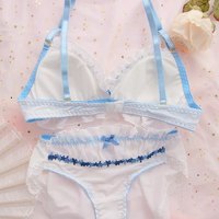 Sweet Fairy Blue Lace Bra + Panty Set Underwear Lingerie Summer Aesthetic Casual E-Girl Kawaii Korean Japanese Harajuku - Thumbnail 4